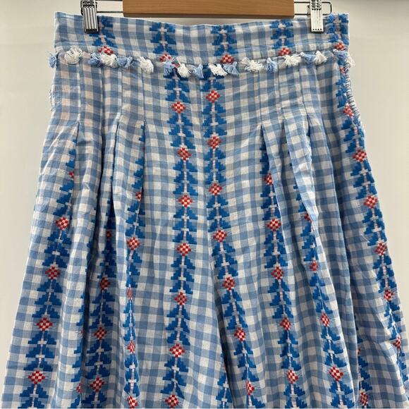 DoDo Bar Or Fernanda Wide Leg Gingham Embroidered Tassel High Rise Pants Sz L - Picture 2 of 13